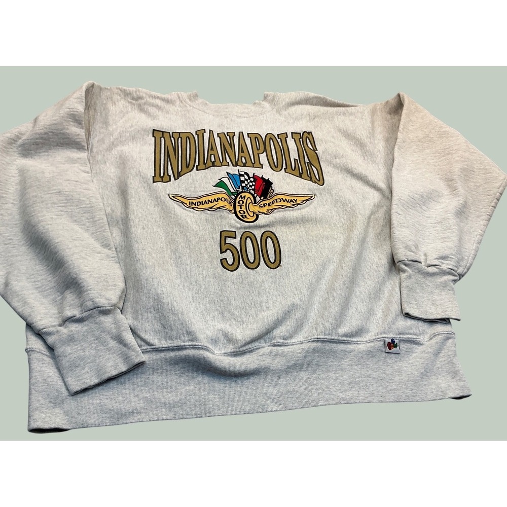 Midwest Embroidery Vintage Indianapolis 500 Racing Sweatshirt XXL Grey USA Made